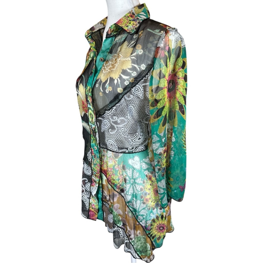 Adore Multicolor Floral Sheer Button Down Shirt NWOT - Picture 2 of 6